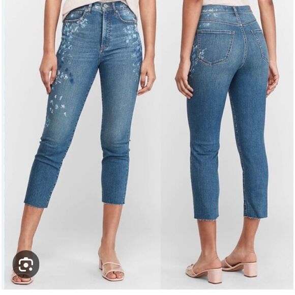 Express Denim - New Express Paint Splatter Super High Rise 12” Mom Jeans Size 8